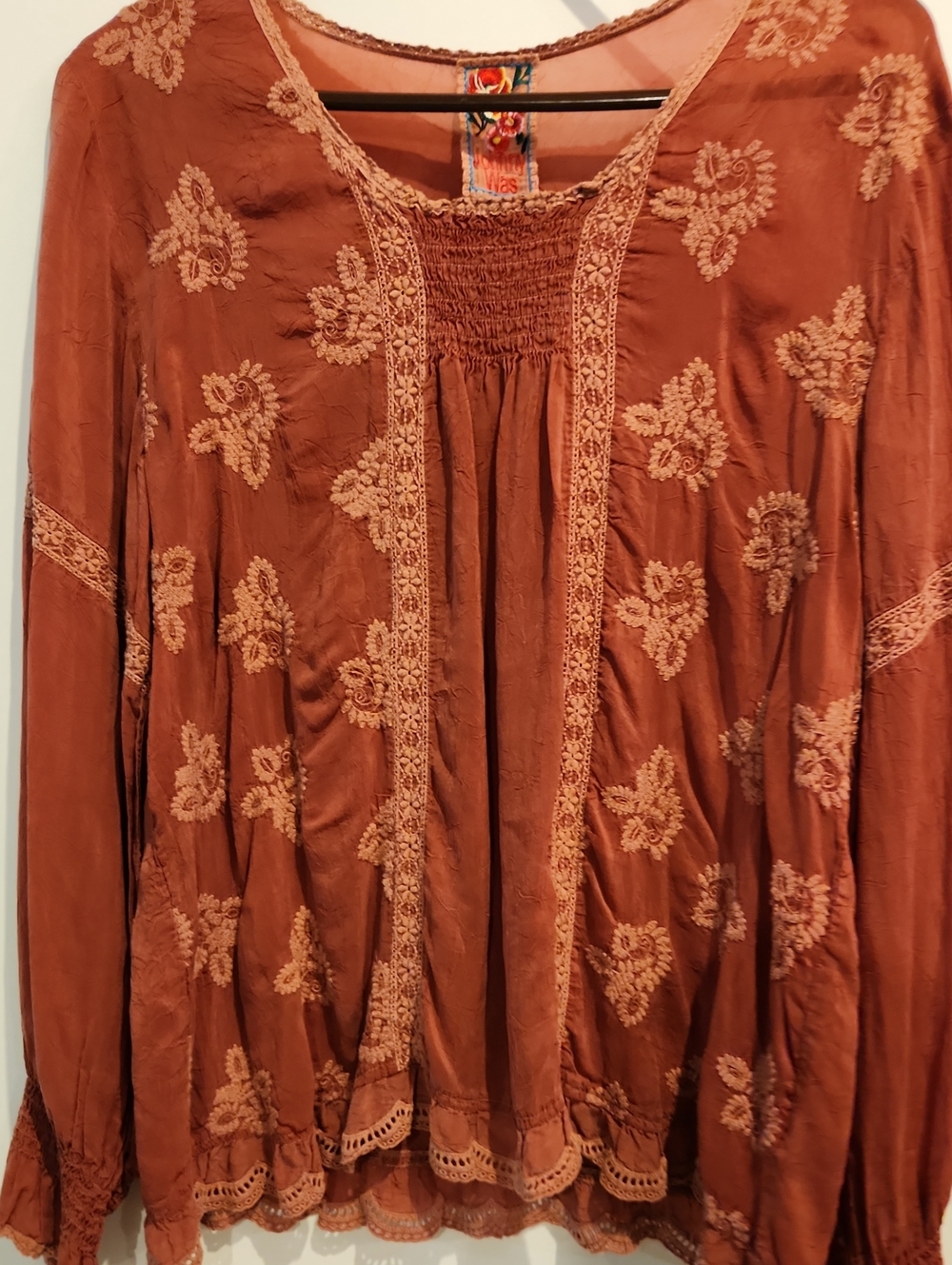 Johnny Was Rust Embroidered Long-Sleeve Tunic